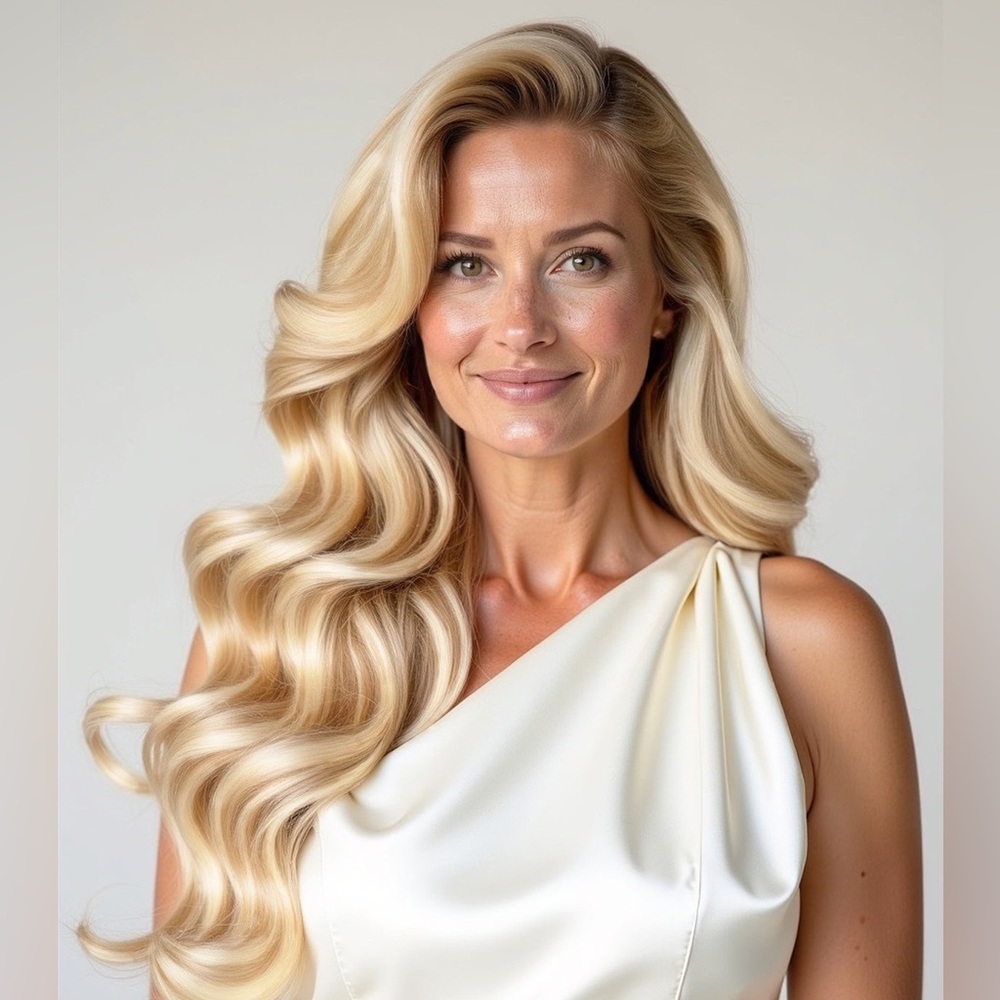 IRRESISTIBLE ME invisible clip-in hair extensions golden highlights.